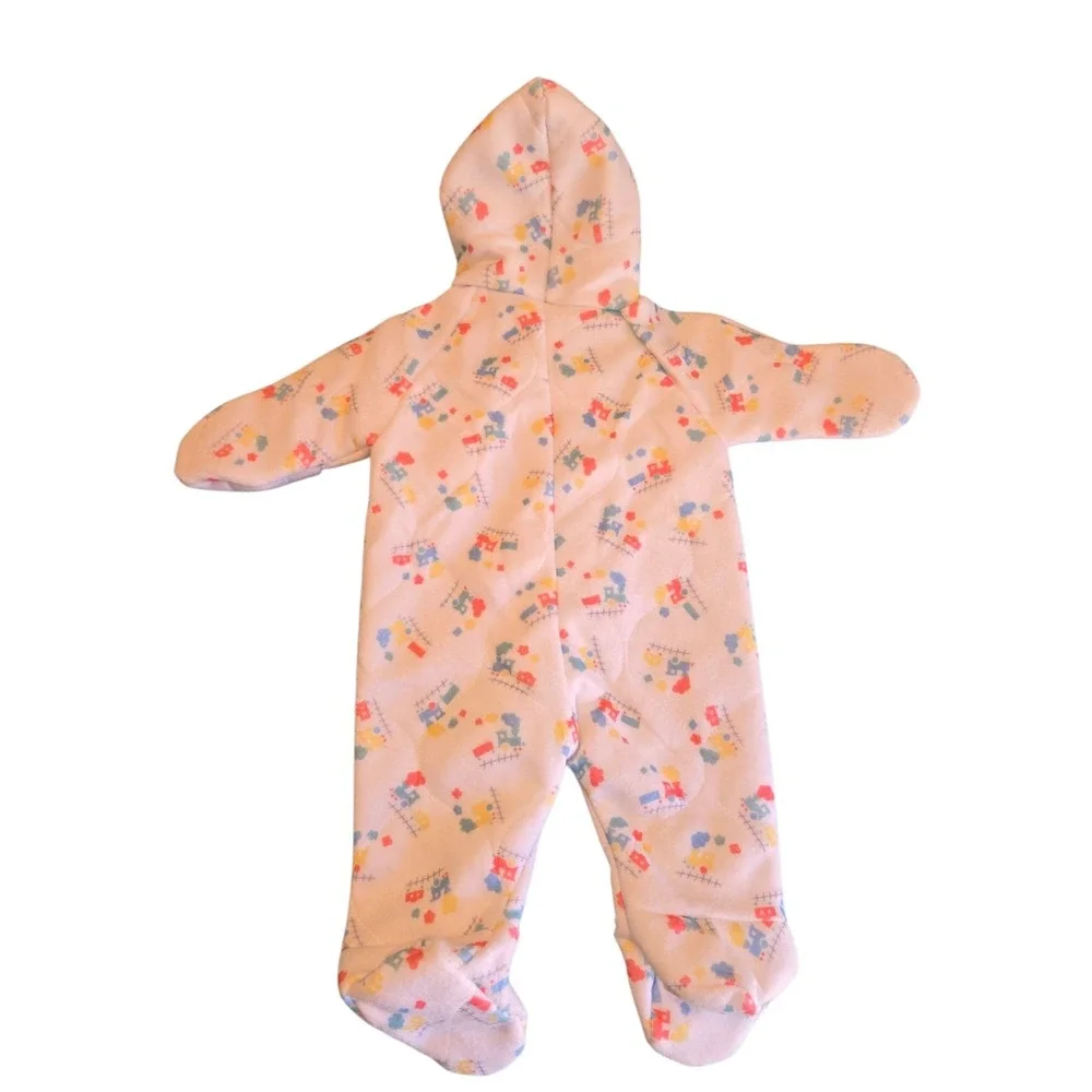 Dr. Denton Vintage Baby‎ White Train Footed Pajamas 0-6 Months